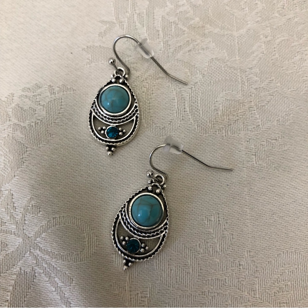 Yaomiao Crystal Dangle Water Drop Earrings Women's Silver/Blue - Picture 4 of 5